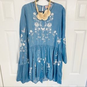 {Philosophy} Long Sleeve Jean Embroidered Dress XL doesn’t come with necklace
